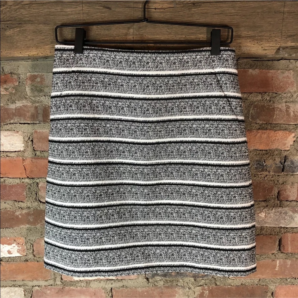 Ann Taylor Striped Tweed Pencil Skirt Black White